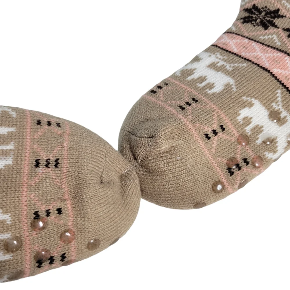 pink and tan knit slipper socks New